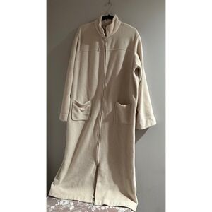 L.L.Bean Full Zip Fleece Robe Womens XL Regular Cream Excellent Loungewear Long